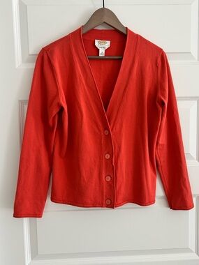 Talbots Pima Cotton Cardigan Coral Orange Size MP Petite